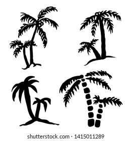 Vector set of the palms isolated on white background. Hand drawn illustration of tropical summer trees. 