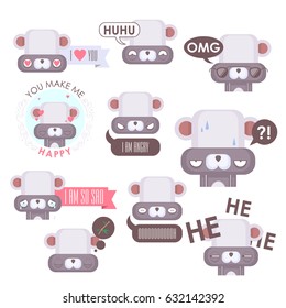 Vector set of panda emoticons. Animal collection.