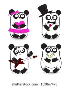 Vector set of pandas in different outfits