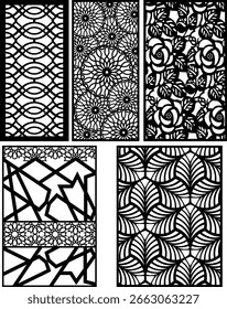 Vector set of panels, gratings. Abstract ornament, geometric, classic, oriental pattern, floral and plant motifs. Template for plotter laser cutting of paper, metal engraving, wood carving, cnc.