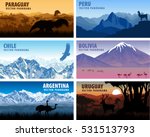 vector set of panorams countries South America - Chile, Peru, Argentina, Bolivia, Paraguay,  Uruguay