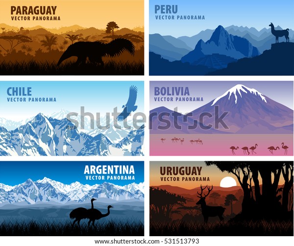 Vektor Reihe Von Panoramalandern Sudamerika Chile Stock Vektorgrafik Lizenzfrei