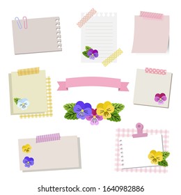 Vector set of pansy and papers