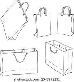 Vector conjunto de bolsas de papel. línea negra conjunto de Vectores