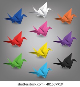 Vector set of paper cranes, origami