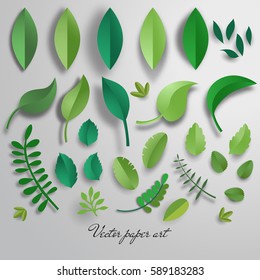 Vector Set Of Paper Cut Leaves. 