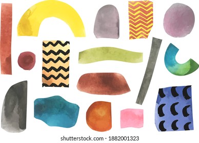 Vector set with paper cut pieces, collage set. Hand drawn modern design. Different shapes and hand drawn textures, doodle objects isolated 
