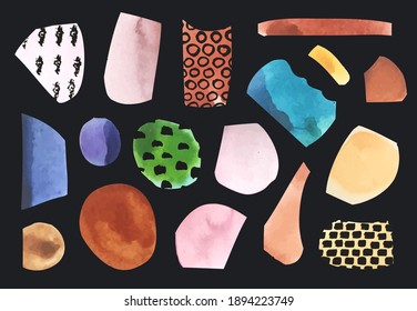 Vector set with paper cut pieces, collage set. Hand drawn modern design. Different shapes and hand drawn textures, doodle objects isolated 