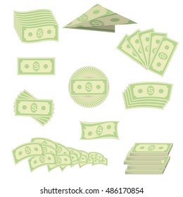 Vector Set of Paper Dollars Isolated on White Background. American Banknotes. Cash Money. US Currency