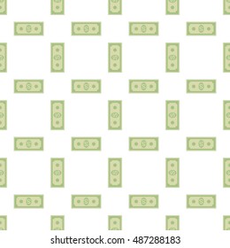 Vector Set of Paper Dollars Seamless Pattern on White Background. American Banknotes. Cash Money. US Currency