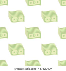 Vector Set of Paper Dollars Seamless Pattern on White Background. American Banknotes. Cash Money. US Currency