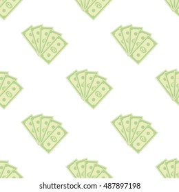 Vector Set of Paper Dollars Seamless Pattern on White Background. American Banknotes. Cash Money. US Currency
