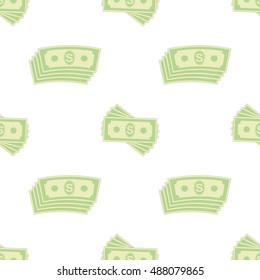 Vector Set of Paper Dollars Seamless Pattern on White Background. American Banknotes. Cash Money. US Currency