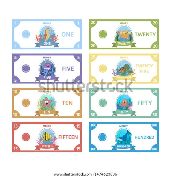 Vector Set Paper Money Childrens Games Stock Vector (Royalty Free) 1474623836