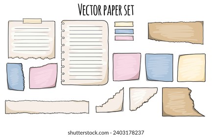 Vector set of paper notes, stickers and sticky sheets. To-do list, torn sheets of paper. An information board 