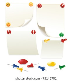 vector of set of paper notice with magnet and pushpin