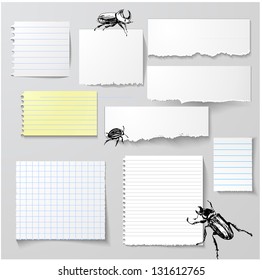 Vector set of paper objects with bugs for your design