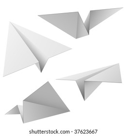 Vector set of paper planes isolated on white background.