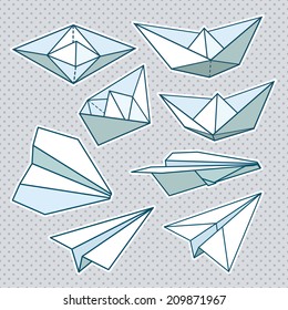 Vector set: paper planes and paper ship