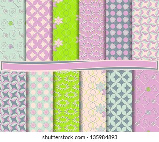 vector set of paper for scrapbook with flowers and abstract shapes