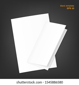 Vector set of paper sheet and half-fold paper on it. Empty papers on grey background. It can be used as a mock up, templates and backgrounds for your own projects. EPS 10 file.