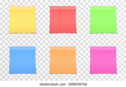 Vector set of papers for notes on an isolated transparent background. Realistic note. Paper, sheet, notes, png.