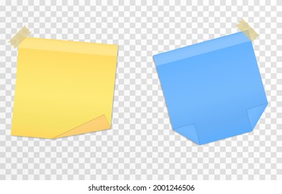 Vector Set Of Papers For Notes On An Isolated Transparent Background. Realistic Sticky Note With Adhesive Tape. Paper, Sheet, Notes, Scotch Tape, Png.