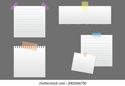 Vector Set Of Papers For Notes. Realistic Sticky Note With Push Pin, Paper Clip, Adhesive Tape. Paper, Sheet, Notes.