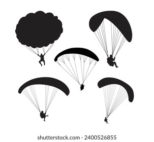 Vector set of parachute sky diving silhouette vector collection