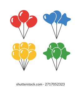 Vector set of party balloons, including round, heart, and star shapes. Ideal graphic icons for birthday, carnival, celebration, and event design. Minimal flat style