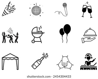 Vector set of party flat icons. Celebration line web icons set.