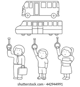 vector set of passenger in public transportation(bus, train)