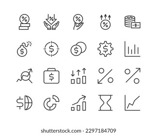 Conjunto de vectores de iconos de línea delgada de ingresos pasivos. Diseño de pictogramas de infarto cerebral. Signos del calendario aislados en un fondo blanco