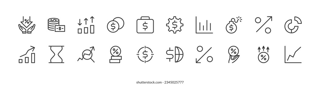 Vector set of passive income thin line icons. Design of stroke pictograms. Signs of calendar isolated on a white background