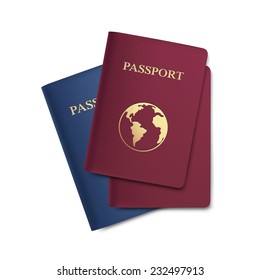 Vector Set of Passports with Map Isolated on White Background