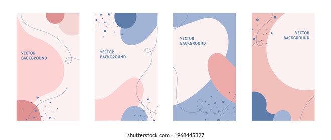 Vector set of pastel cards for personal blog stories or social media content with abstract elements and lines