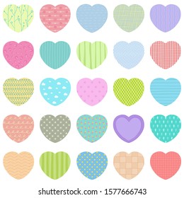 Vector set of pastel gift tags, cute colorful hand drawn illustration, blank label in heart frame with doodle pattern for decoration isolated on white