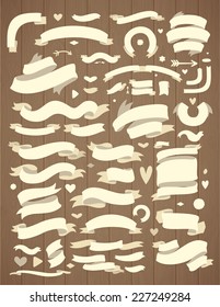 Vector Set of Pastel Ribbons for Your Text on Wood Background