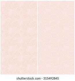 Vector set of pastel seamless patterns with abstract striped flowers in beige. Eps 10.