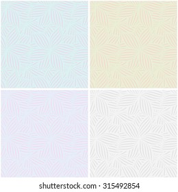Vector set of pastel seamless patterns with abstract striped flowers of different colors. Eps 10.