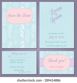 Vector set of pastel tender wedding, baby shower invitation, congratulation cards. Save the date / invitation, Thank you / RSVP