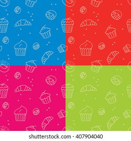 Vector set of pastry seamless pattern backgrounds.