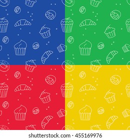 Vector set of pastry seamless pattern backgrounds.
