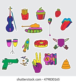 Vector set of patches and stickers. Hand drawn. Fashion cute comic illustration. Pop-art style.