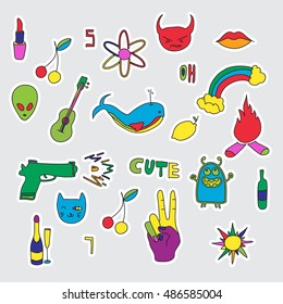 Vector set of patches and stickers. Hand drawn. Fashion cute comic illustration. Pop-art style.