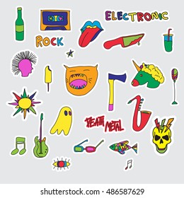 Vector set of patches and stickers. Hand drawn. Fashion cute comic illustration. Pop-art style.