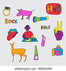 Vector set of patches and stickers. Hand drawn. Fashion cute comic illustration. Pop-art style.