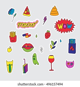 Vector set of patches and stickers. Hand drawn. Fashion cute comic illustration. Pop-art style.