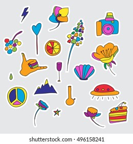 Vector set of patches and stickers. Hand drawn. Fashion cute comic illustration. Pop-art style.