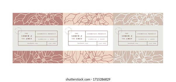 Vector Set Pattens For Cosmetics With Label Template Design. Patterns Or Wrapping Paper For Package And Beauty Salons. Jasmine Flowers. Organic, Natural Cosmetic
